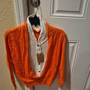 Orange and White Button-Up Cardigan